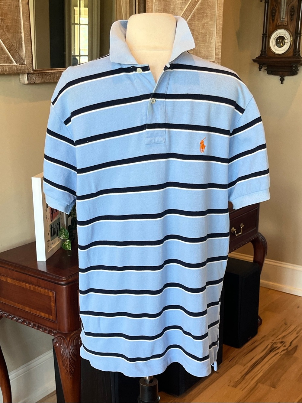 Polo by Ralph Lauren Light Blue Striped Polo with Navy Accent